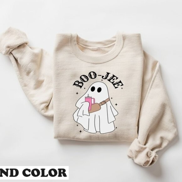 Halloween Ghost Boo Jee Boo Sweatshirt Spooky Season Fall Party Cozy Sweater 79 - Picture 1 of 5